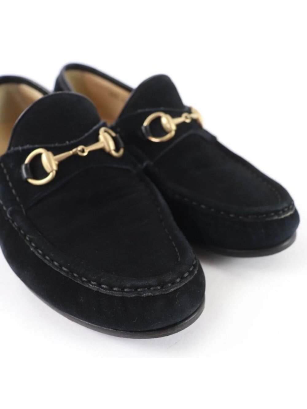 Gucci Vintage Horsebit Suede Leather Loafers Black Gold 6 - Picture 7 of 12
